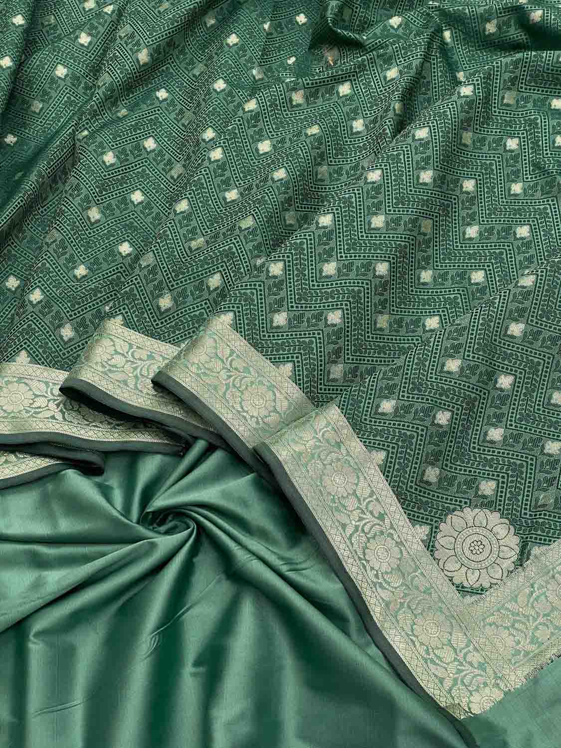 Green Banarasi Silk Dupatta & Unstitched Suit - Luxurion World