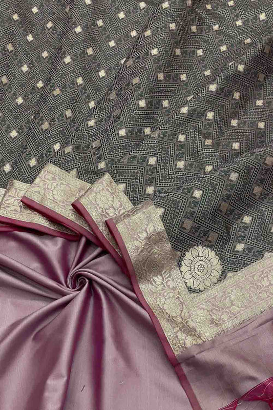 Elegant Purple Banarasi Silk Dupatta & Unstitched Suit - Luxurion World