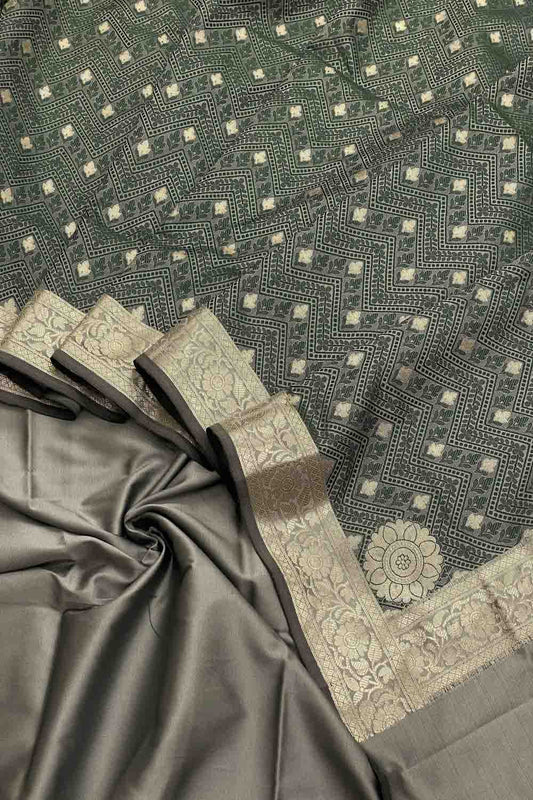 Elegant Grey Banarasi Silk Suit with Tanchui Silk Dupatta