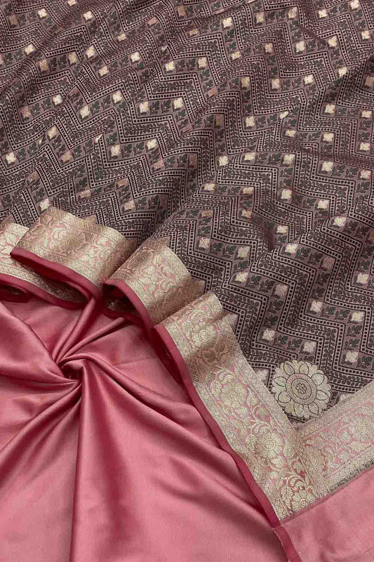 Stunning Pink Banarasi Silk Dupatta & Unstitched Suit - Luxurion World