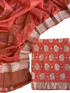 Elegant Orange Banarasi Chiffon Suit With Zardozi Work - Luxurion World