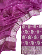 Elegant Pink Banarasi Chiffon Suit With Zardozi Work - Luxurion World