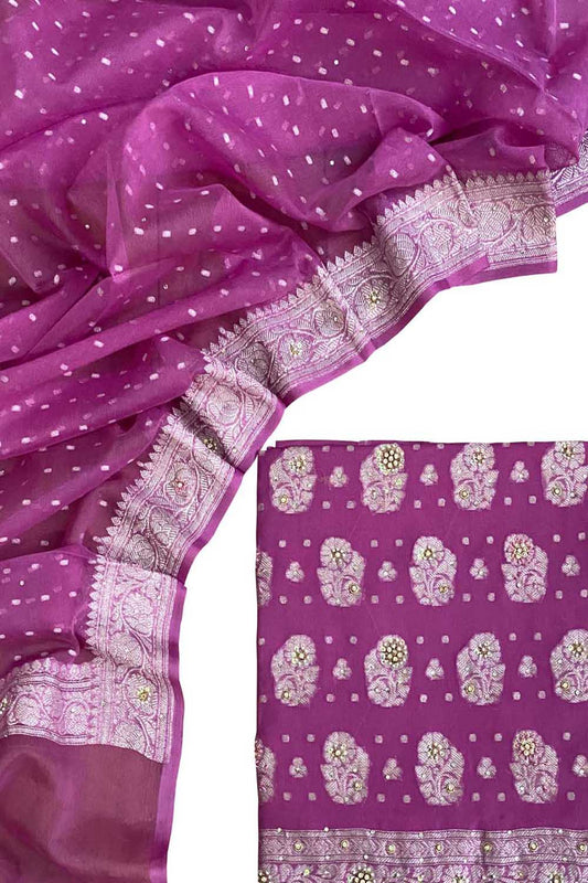 Elegant Pink Banarasi Chiffon Suit With Zardozi Work