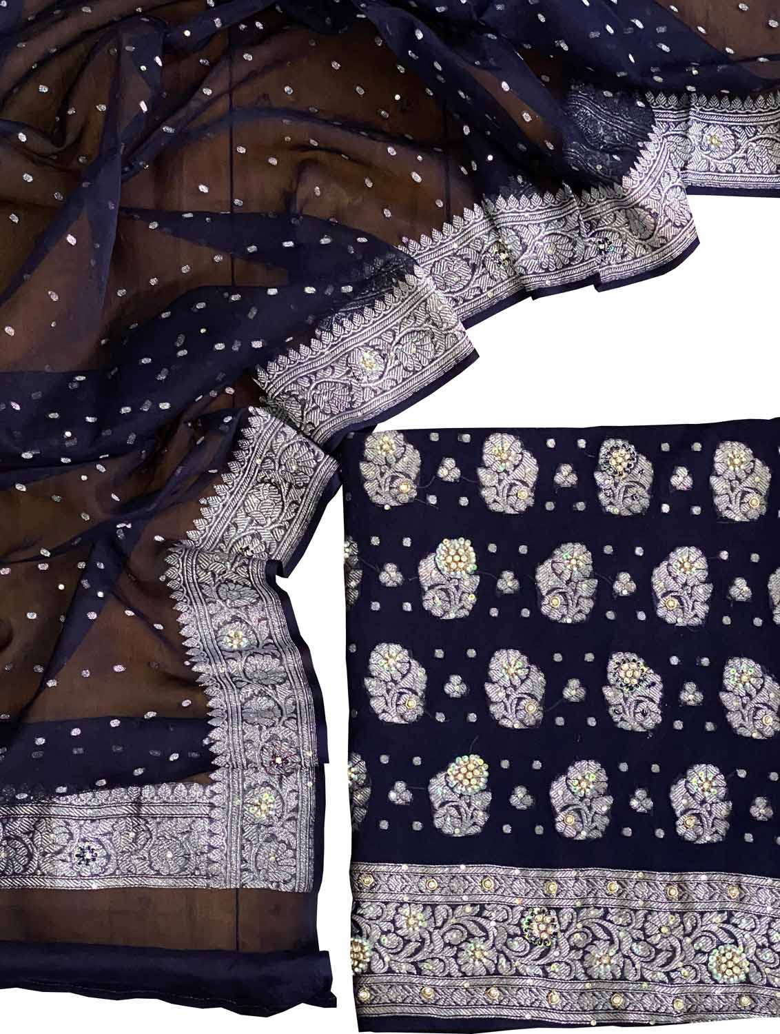 Elegant Blue Banarasi Chiffon Suit With Zardozi Work - Luxurion World