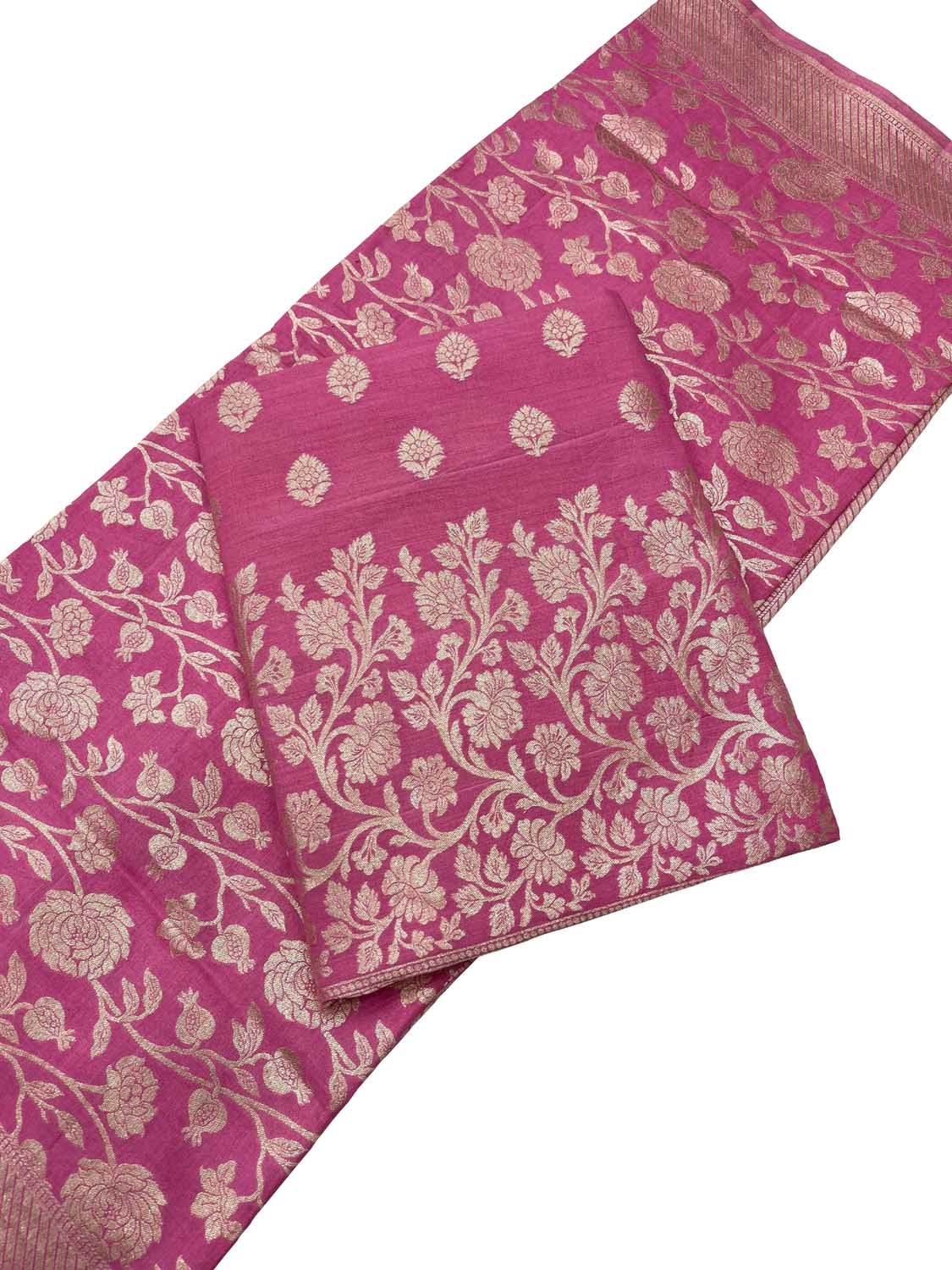 Pink Handloom Banarasi Pure Moonga Silk Three Piece Unstiched Suit Set - Luxurion World