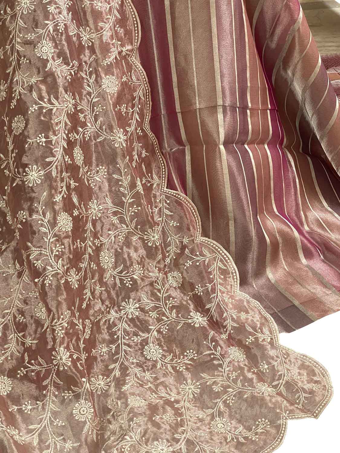 Exquisite Multicolor Banarasi Pure Rangkat Tissue Suit With Embroidered Tissue Dupatta - Luxurion World
