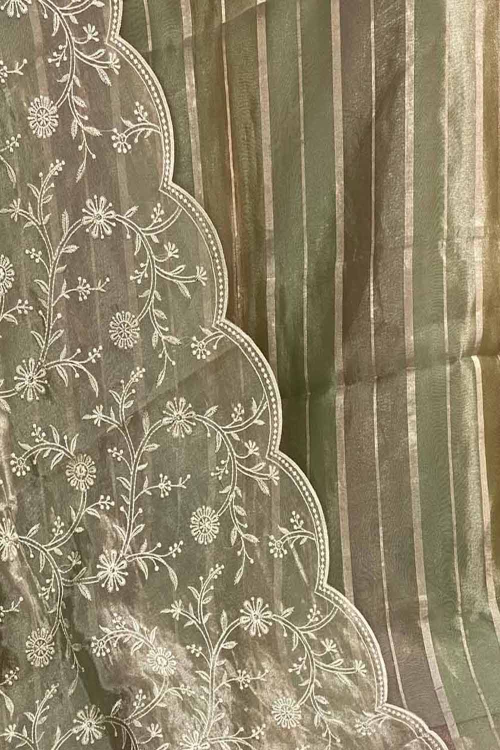 Green Banarasi Pure Rangkat Tissue Suit With Embroidered Tissue Dupatta - Luxurion World