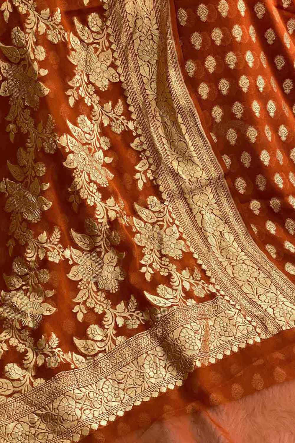 Brown Banarasi Handloom Pure Georgette Unstitched Suit Set - Luxurion World