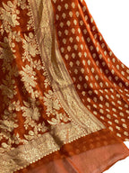 Brown Banarasi Handloom Pure Georgette Unstitched Suit Set - Luxurion World