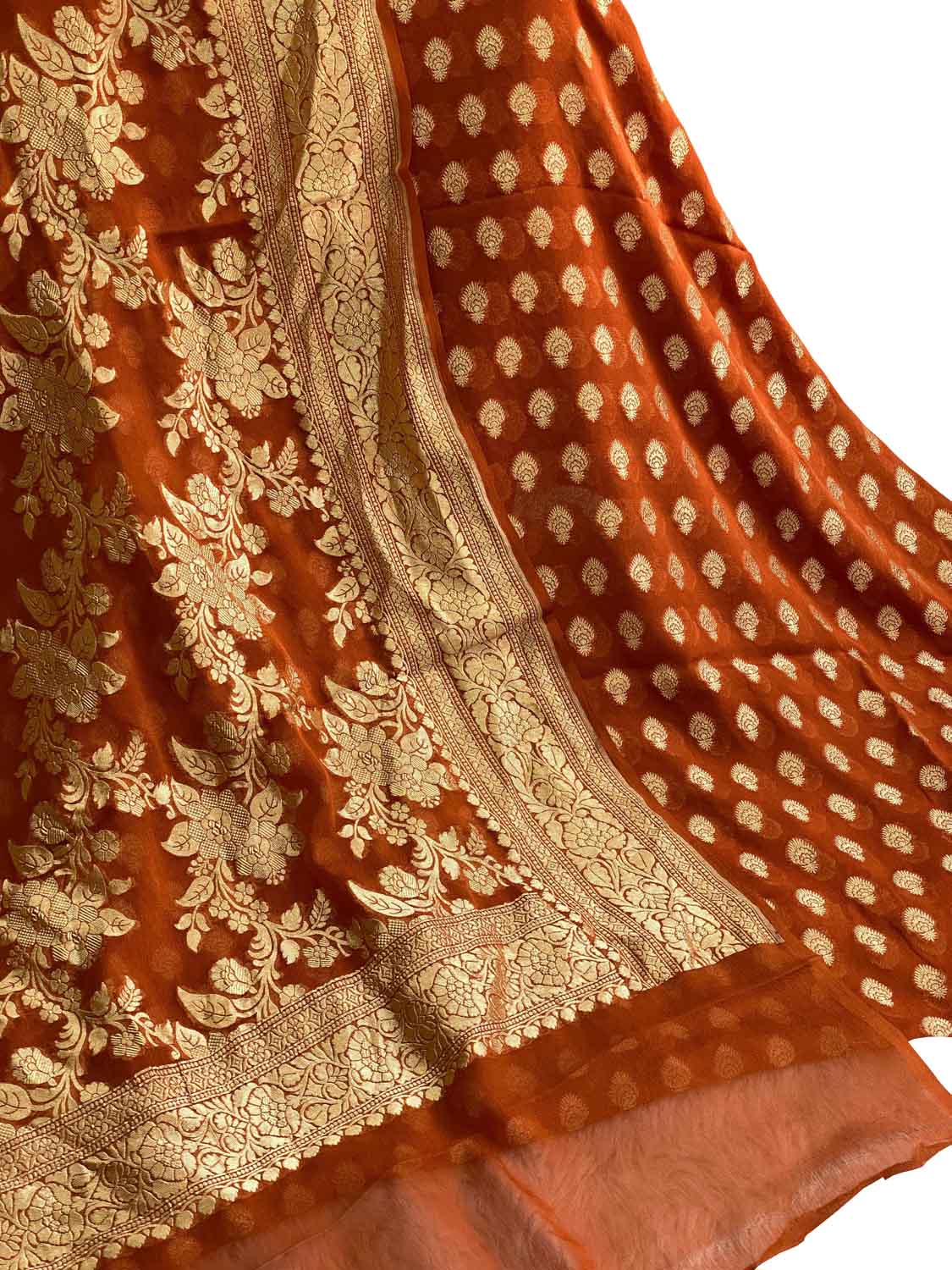 Brown Banarasi Handloom Pure Georgette Unstitched Suit Set - Luxurion World