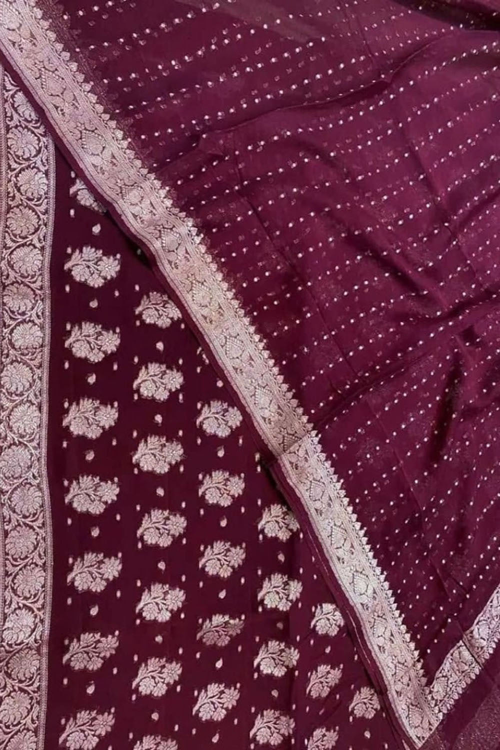 Stunning Maroon Banarasi Handloom Chiffon Suit Set - Unstitched 3-Piece - Luxurion World
