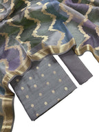 Elegant Grey Banarasi Silk Suit Set with Organza Dupatta - Luxurion World