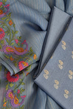 Elegant Grey Banarasi Chanderi Silk Suit Set - Luxurion World