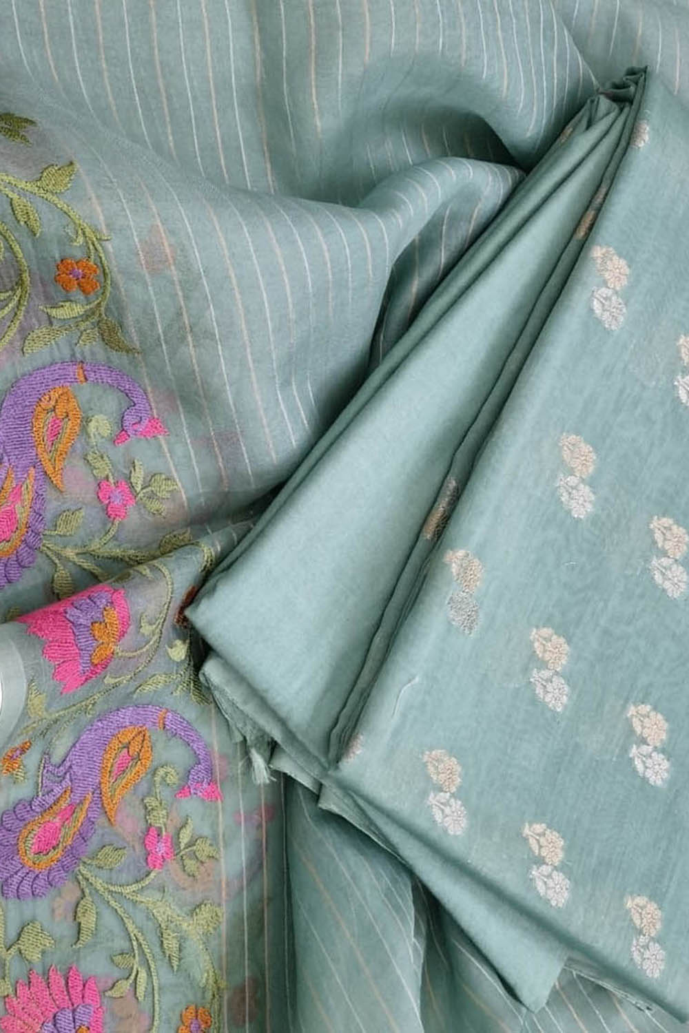 Elegant Blue Banarasi Chanderi Silk Suit Set - Luxurion World