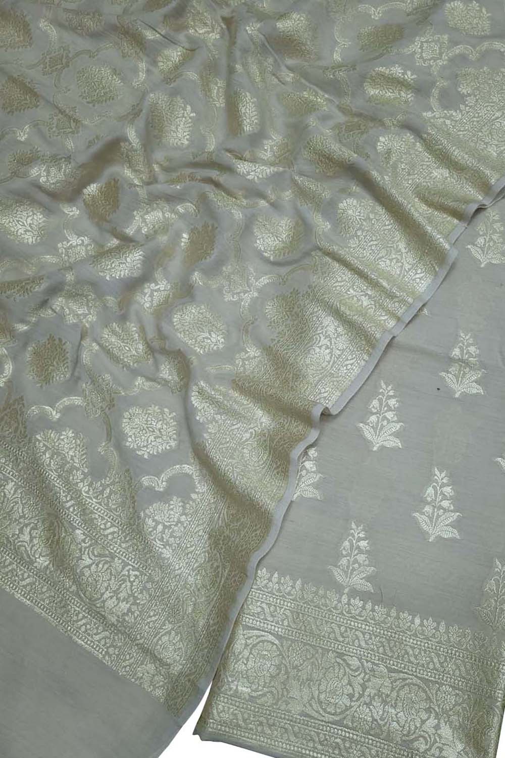 Exquisite Dyeable Banarasi Handloom Pure Moonga Silk Three Piece Unstitched Suit Set - Luxurion World