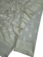 Exquisite Dyeable Banarasi Handloom Pure Moonga Silk Three Piece Unstitched Suit Set - Luxurion World