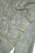 Exquisite Dyeable Banarasi Handloom Pure Moonga Silk Three Piece Unstitched Suit Set - Luxurion World