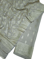 Exquisite Dyeable Banarasi Handloom Pure Moonga Silk Three Piece Unstitched Suit Set - Luxurion World