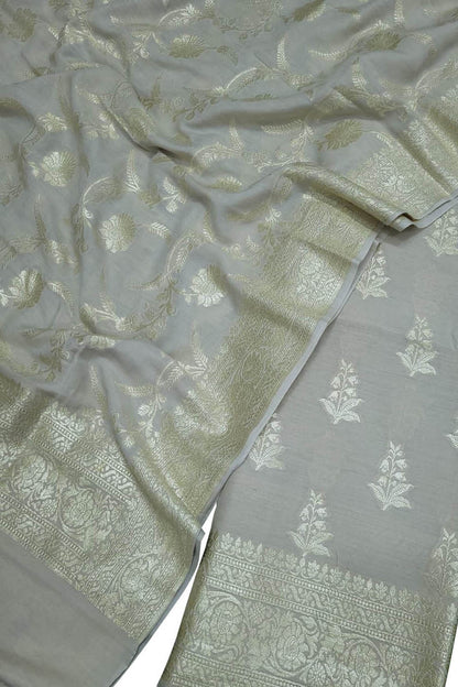 Exquisite Dyeable Banarasi Handloom Pure Moonga Silk Three Piece Unstitched Suit Set - Luxurion World