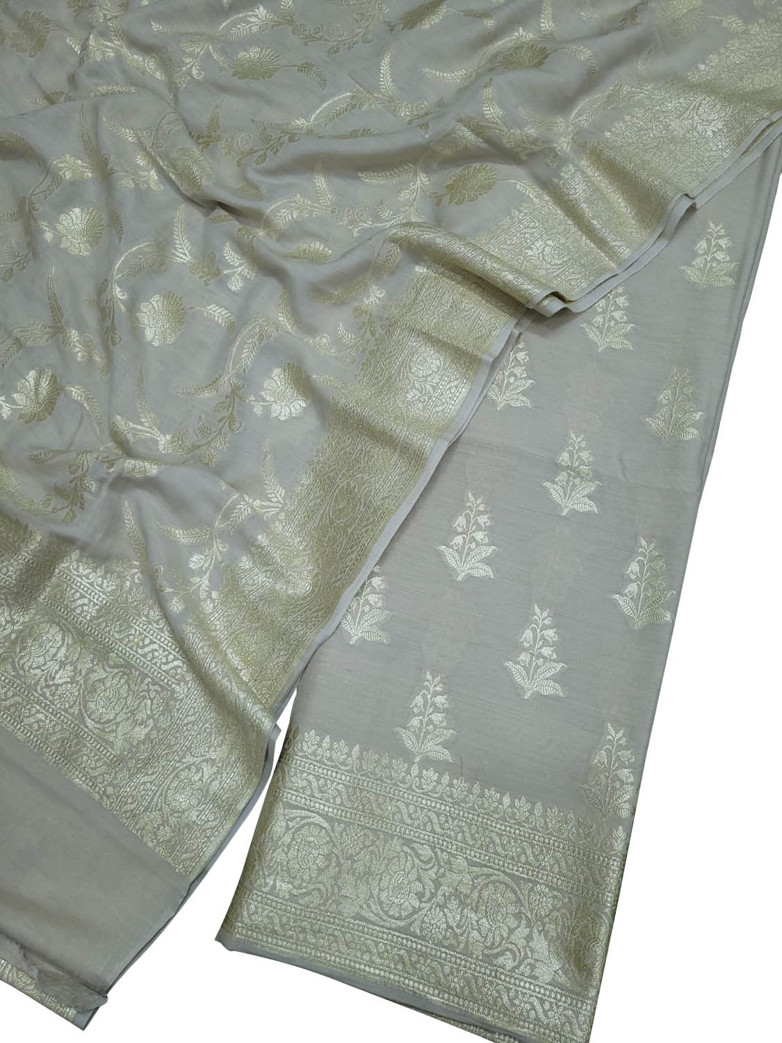 Exquisite Dyeable Banarasi Handloom Pure Moonga Silk Three Piece Unstitched Suit Set - Luxurion World