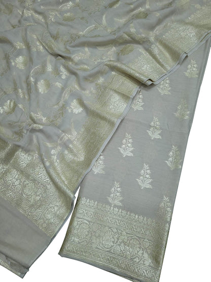 Exquisite Dyeable Banarasi Handloom Pure Moonga Silk Three Piece Unstitched Suit Set - Luxurion World