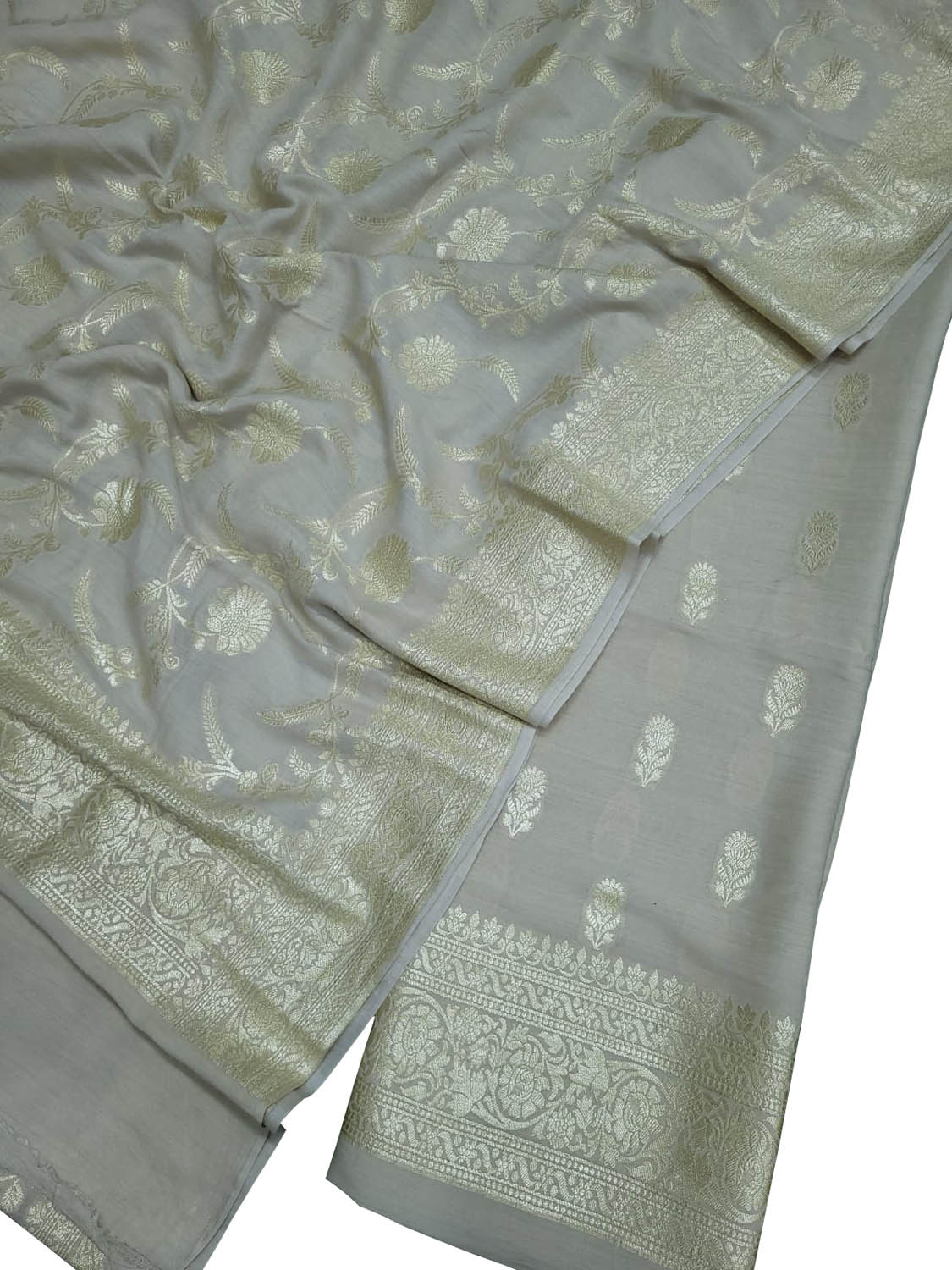 Exquisite Dyeable Banarasi Handloom Pure Moonga Silk Three Piece Unstitched Suit Set - Luxurion World