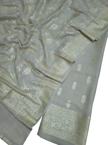 Exquisite Dyeable Banarasi Handloom Pure Moonga Silk Three Piece Unstitched Suit Set - Luxurion World