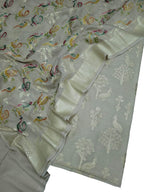 Dyeable Banarasi Hand Painted Pure Moonga Silk Three Piece Unstitched Suit Set - Luxurion World