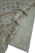 Dyeable Banarasi Hand Painted Pure Moonga Silk Three Piece Unstitched Suit Set - Luxurion World