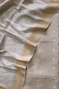Dyeable Banarasi Pure Moonga Silk Golden Silver Zari Unstitched Three Piece Suit Set - Luxurion World
