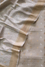 Dyeable Banarasi Pure Moonga Silk Golden Silver Zari Unstitched Three Piece Suit Set - Luxurion World