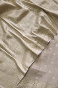 Dyeable Banarasi Pure Moonga Silk Golden Silver Zari Unstitched Three Piece Suit Set - Luxurion World