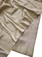 Dyeable Banarasi Pure Moonga Silk Golden Silver Zari Unstitched Three Piece Suit Set - Luxurion World