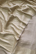 Dyeable Banarasi Pure Moonga Silk Golden Silver Zari Unstitched Three Piece Suit Set - Luxurion World
