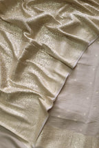 Dyeable Banarasi Pure Moonga Silk Golden Silver Zari Unstitched Three Piece Suit Set - Luxurion World