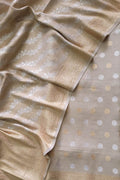 Dyeable Banarasi Pure Moonga Silk Golden Silver Zari Unstitched Three Piece Suit Set - Luxurion World