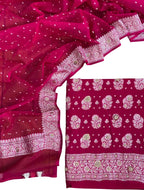 Elegant Pink Banarasi Chiffon Suit Set with Zardozi Work - Luxurion World