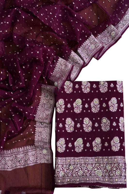 Elegant Purple Banarasi Chiffon Suit Set with Zardozi Work - Luxurion World