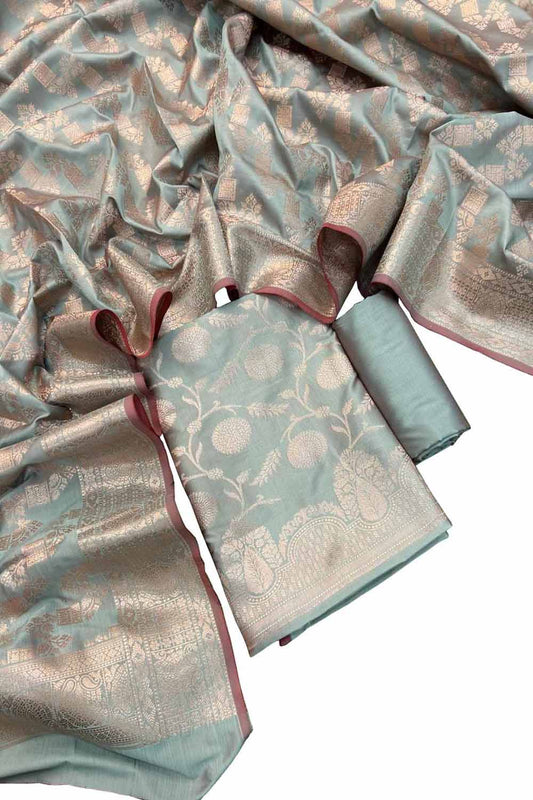 Green Banarasi Soft Silk Suit Set - Elegant and Luxurious - Luxurion World
