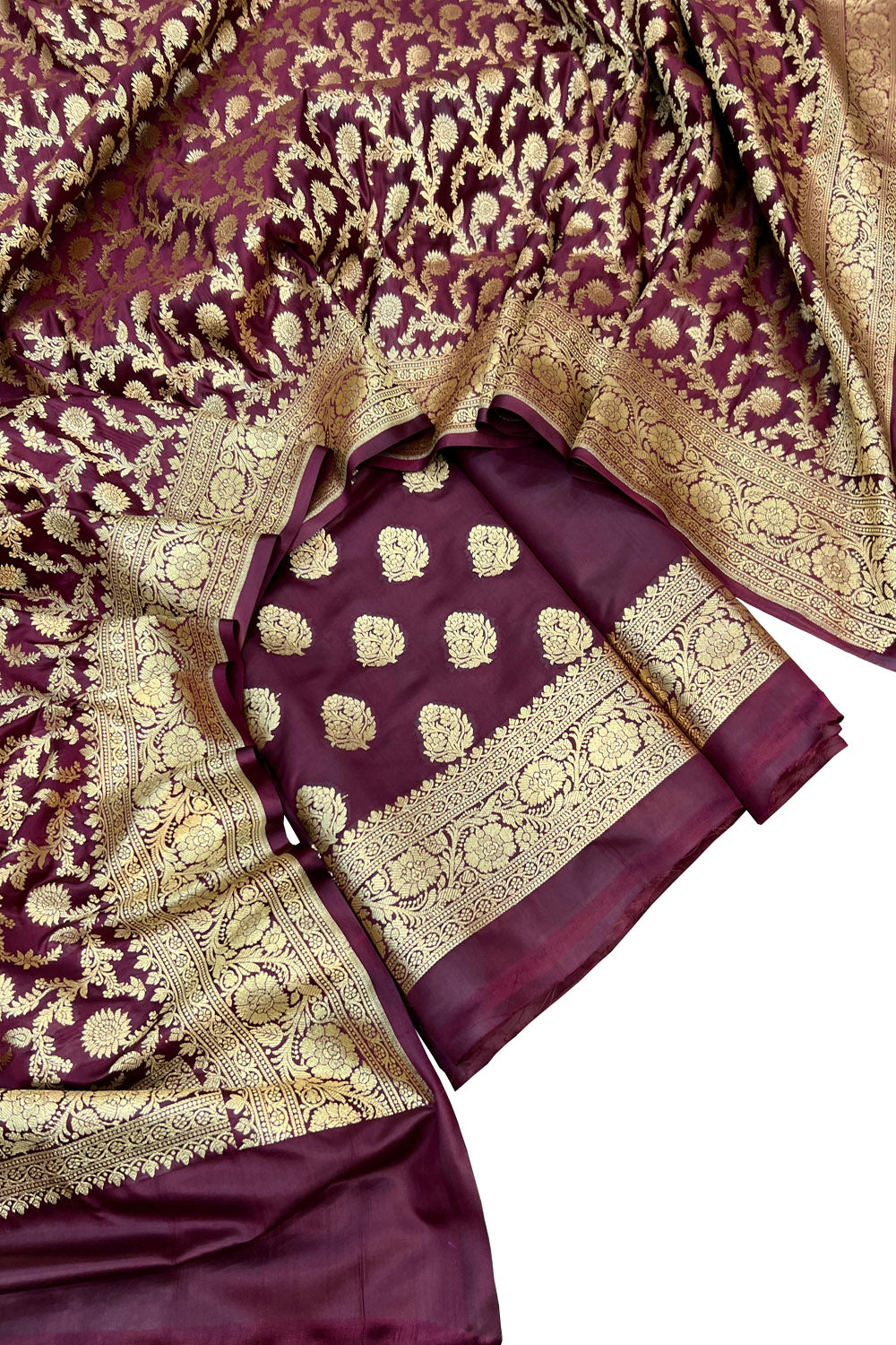 Elegant Maroon Banarasi Silk Suit Set - Luxurion World