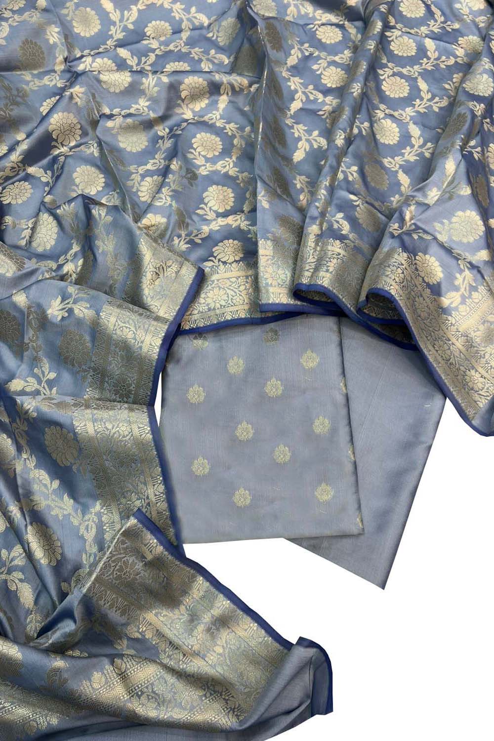 Elegant Grey Banarasi Silk Suit Set - Luxurion World