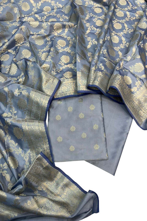 Elegant Grey Banarasi Silk Suit Set - Luxurion World