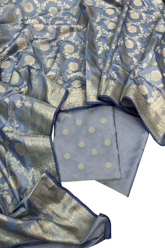 Elegant Grey Banarasi Silk Suit Set