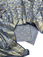 Elegant Grey Banarasi Silk Suit Set - Luxurion World