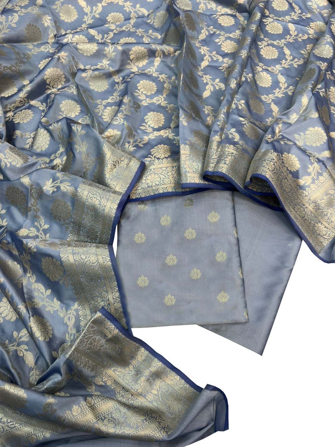 Elegant Grey Banarasi Silk Suit Set - Luxurion World