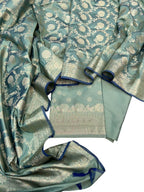 Green Banarasi Soft Silk Three Piece Unstitched Suit Set - Luxurion World