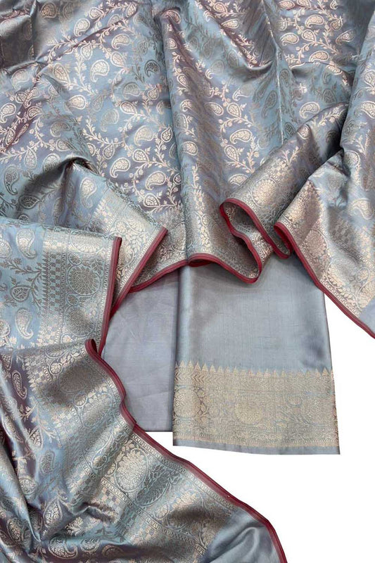 Grey Banarasi Soft Silk Three Piece Suit Set
