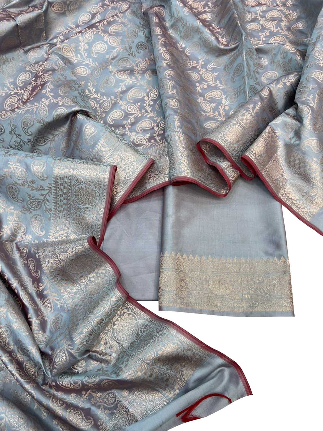 Grey Banarasi Soft Silk Three Piece Suit Set - Luxurion World