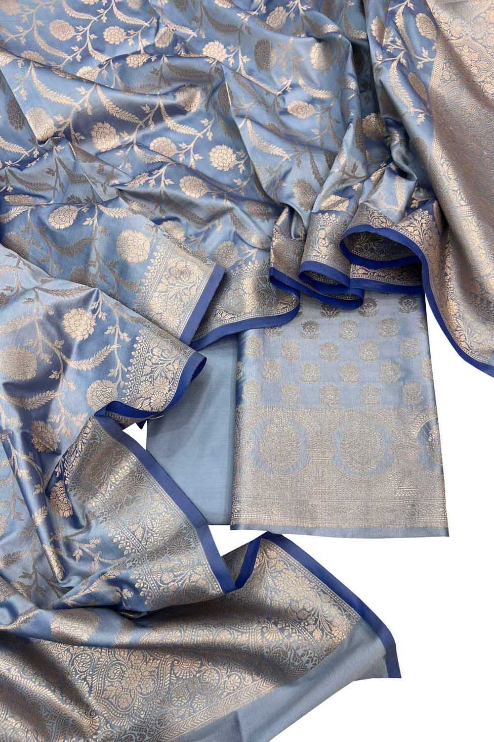 Elegant Blue Banarasi Silk Suit Set - Luxurion World