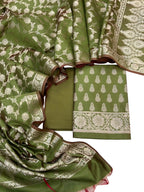Elegant Green Banarasi Soft Silk Three Piece Unstitched Suit Set - Luxurion World
